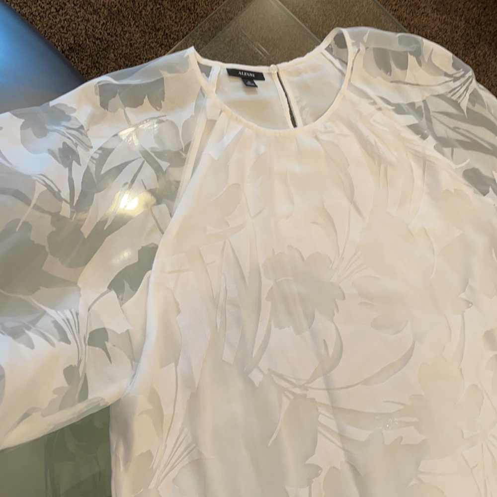 NWT S ALFANI white layered elegant blouse transparent long sleeve oversized fit